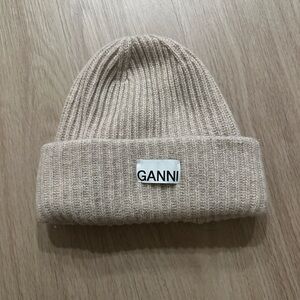 Ganni Light Beige Knit Beanie